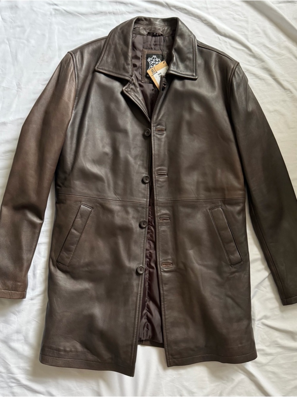 Men's Dark Brown Leather Trench Coat - Classic Style